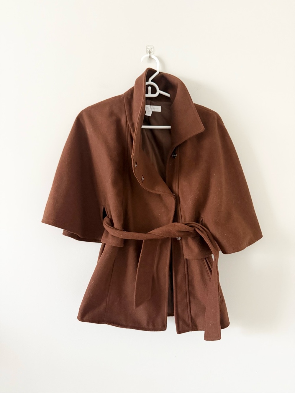 New York & Company Chocolate Brown Belted Wool Blend Cape Coat Size XS/S